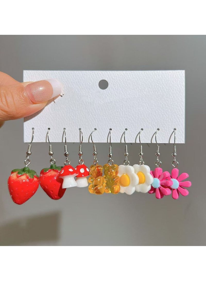 Goolsky 5-Pair Strawberry Earring Set – Cute Fruit-Themed Kawaii Y2K Studs & Dangles, Gift Set for Girls’ Daily Party Wear - Image 1