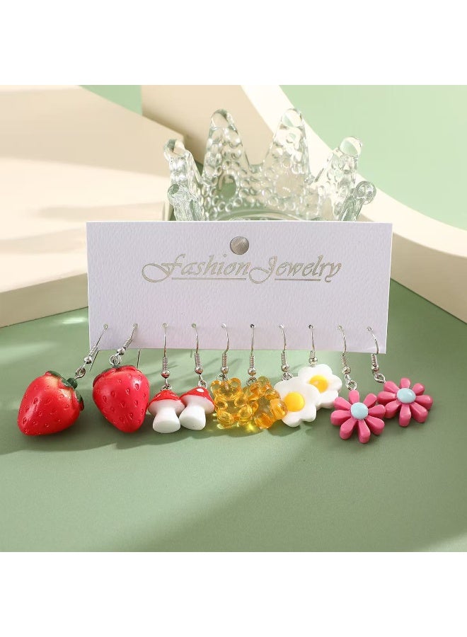 Goolsky 5-Pair Strawberry Earring Set – Cute Fruit-Themed Kawaii Y2K Studs & Dangles, Gift Set for Girls’ Daily Party Wear - Image 2