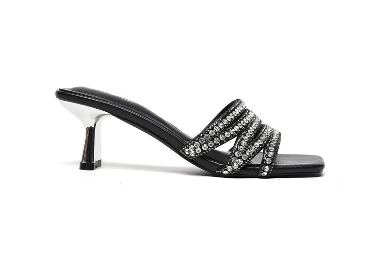 embellished heeled slide sandal