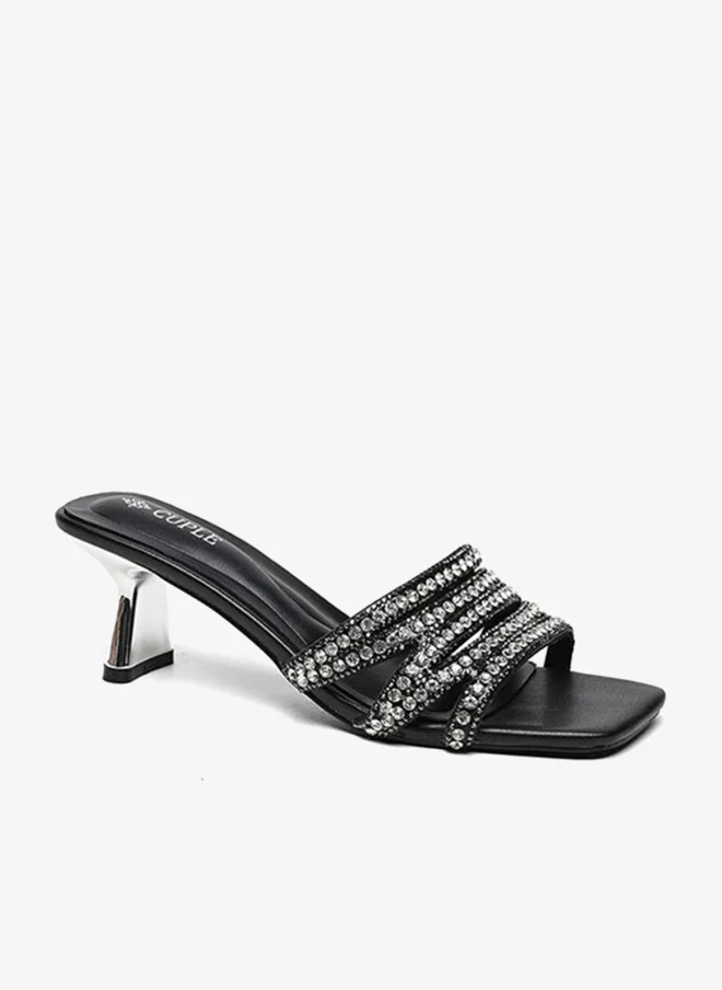 Cuple embellished heeled slide sandal