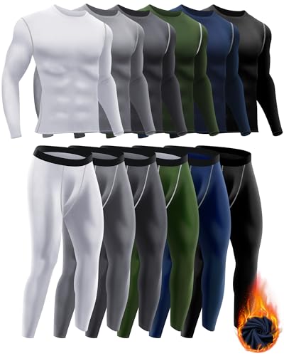 Hicarer 6 Sets Mens Long Sleeve Compression Shirts Mens Compression Pants Running Leggings for Athletic Workout SportsStylish ColorM - Image 1