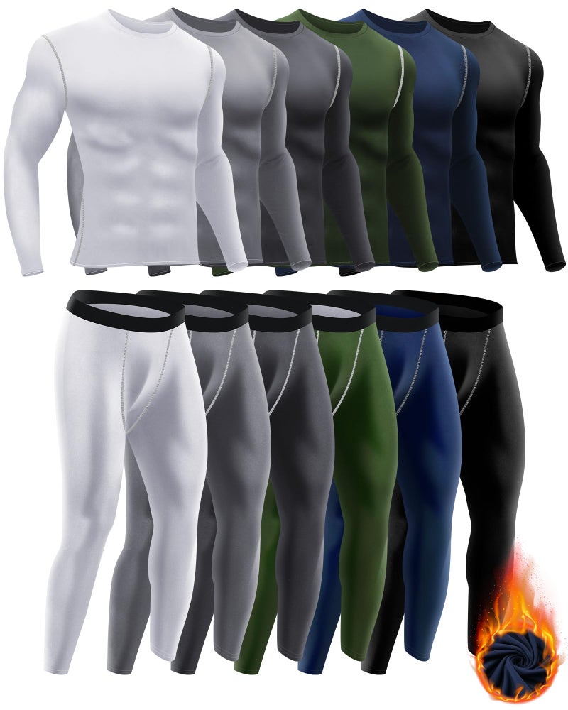 Hicarer 6 Sets Mens Long Sleeve Compression Shirts Mens Compression Pants Running Leggings for Athletic Workout SportsStylish ColorM - Image 2