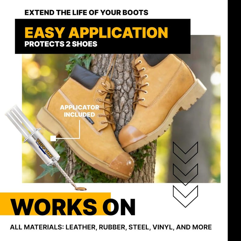 Tuff Toe Store Boot Toe Protector Adhesive, Shoe Glue Toe Protectors for Shoes and Work Boots - Waterproof, Heat Resistant, Heavy Duty Protective Layer & Shoe Repair Kit - Easy Application, Covers 2 Shoes, Tan Color - Image 3