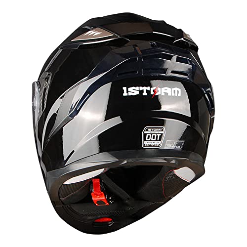 1Storm خوذة دراجة نارية 1Storm قابلة للتعديل كاملة الوجه DOT للبالغين دراجة الشارع قابلة للرفع مزدوجة الرؤية درع الشمس درع داخلي مضاد للضباب جاهز لدعامة: أسود لامع - Image 3