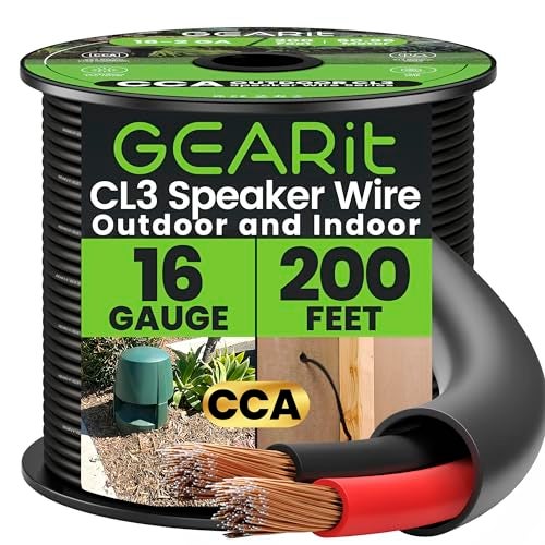 GEARit Outdoor Speaker Wire CL3 Rated, 16 Gauge Speaker Wire, Speaker Cable 200 ft for Outdoor Speakers, Patio, Garden, Backyard Audio, Direct Burial in Ground/in Wall, CCA (Black, 2-Conductors) - Image 1