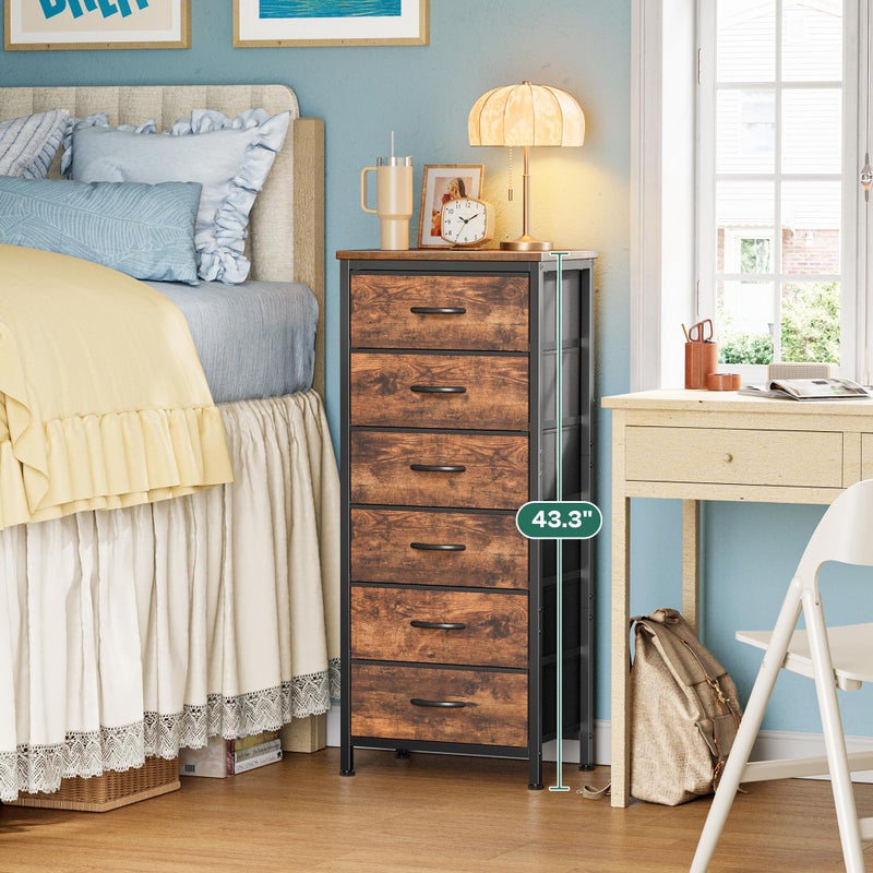 Huuger 43.3 Inch Tall Dresse for Bedroom, 6 Drawer Dresser & Chests of Drawers, Fabric Dresser for Closet, Bedroom, Night Stand, End Table with Metal Frame, Storage Tower, Rustic Brown - Image 2