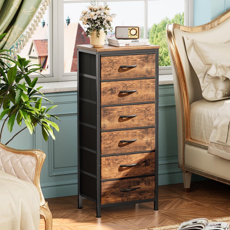 Huuger 43.3 Inch Tall Dresse for Bedroom, 6 Drawer Dresser & Chests of Drawers, Fabric Dresser for Closet, Bedroom, Night Stand, End Table with Metal Frame, Storage Tower, Rustic Brown - Image 4