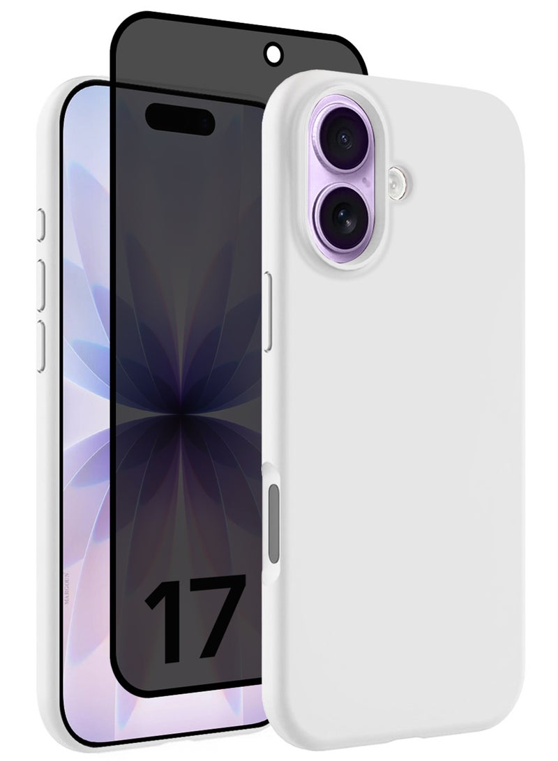 CATANES 2 Packs Silicone Protective Phone Case for iPhone 17 - Soft Anti-Scratch Microfiber Lining Ultra Slim Drop Protection Phone Cover with Privacy Screen Protector - White - Image 1