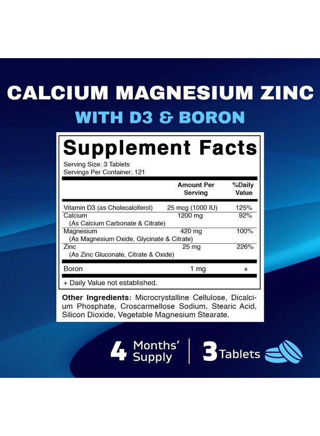 Vitamatic Calcium Magnesium Zinc D3 Boron | 365 Coated Tablets Supplement | Calcium 1200 mg, Magnesium 420mg, Zinc 25mg, Vitamin D3 1000 IU, Boron 1 mg | Non-GMO | Gluten Free | Made in USA - Image 2