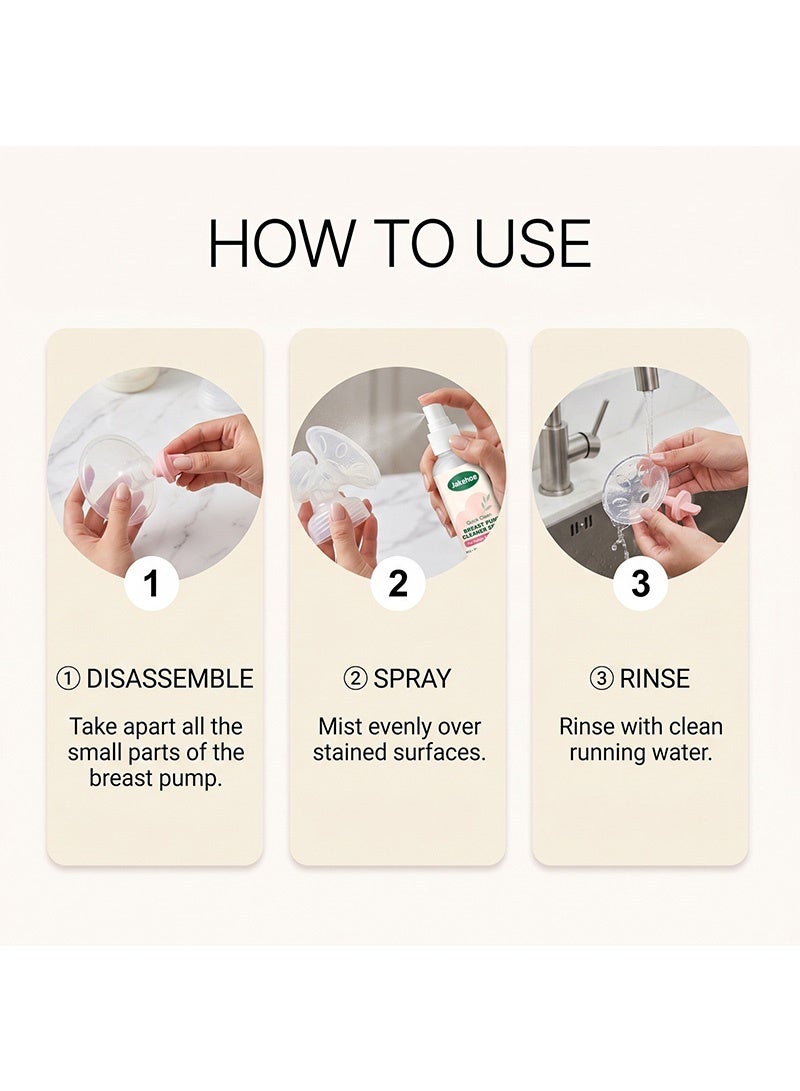 Jakehoe 100ml Electric Breast Pump Cleaning Spray, Milk Fat Removal,Purely Clean, Mild, Plant-Derived, Spray for Pump or Accessories, and other Baby Products, Not a Lubricant - Image 5