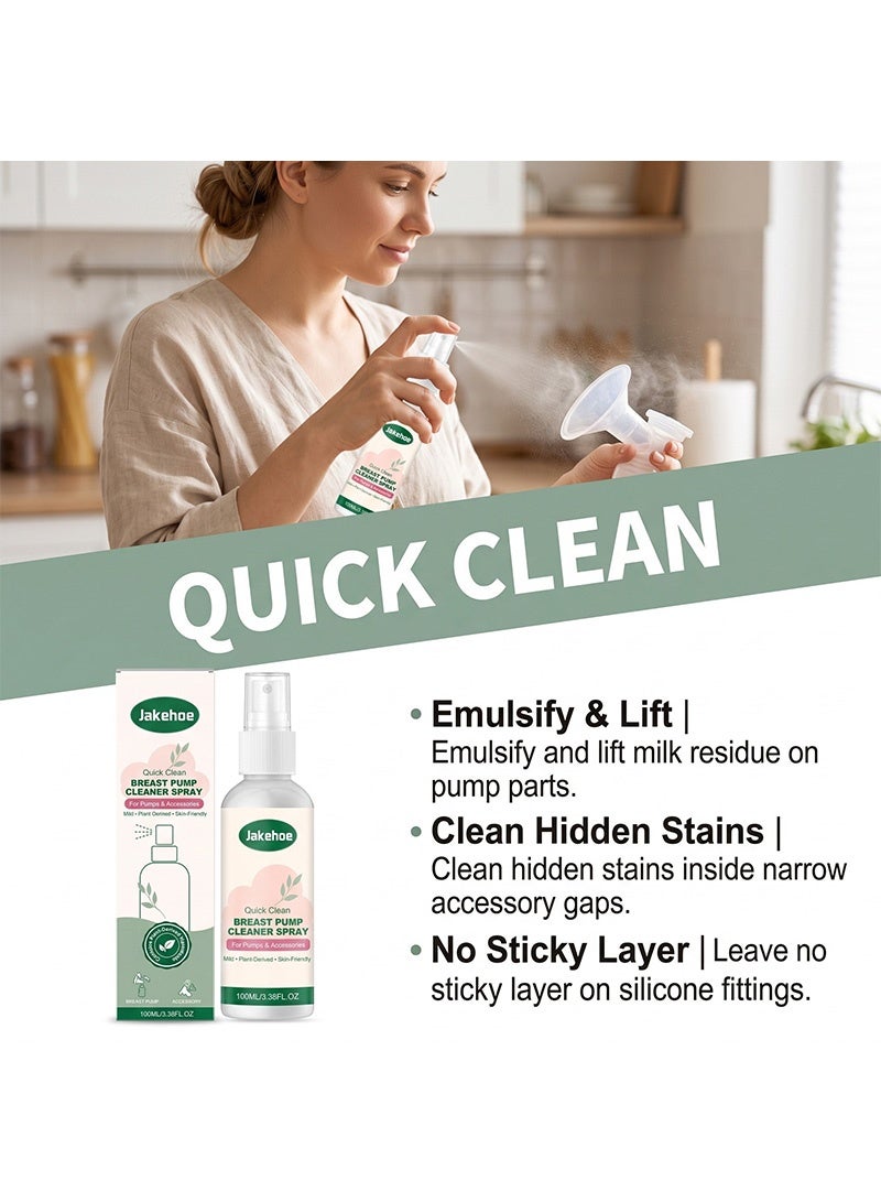 Jakehoe 100ml Electric Breast Pump Cleaning Spray, Milk Fat Removal,Purely Clean, Mild, Plant-Derived, Spray for Pump or Accessories, and other Baby Products, Not a Lubricant - Image 2