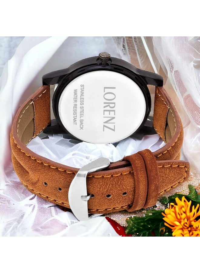 LORENZ Men's Analog Watch - Black Dial with Brown Leather Strap | Casual & Formal Wrist Watch- MK-1013A - Image 3