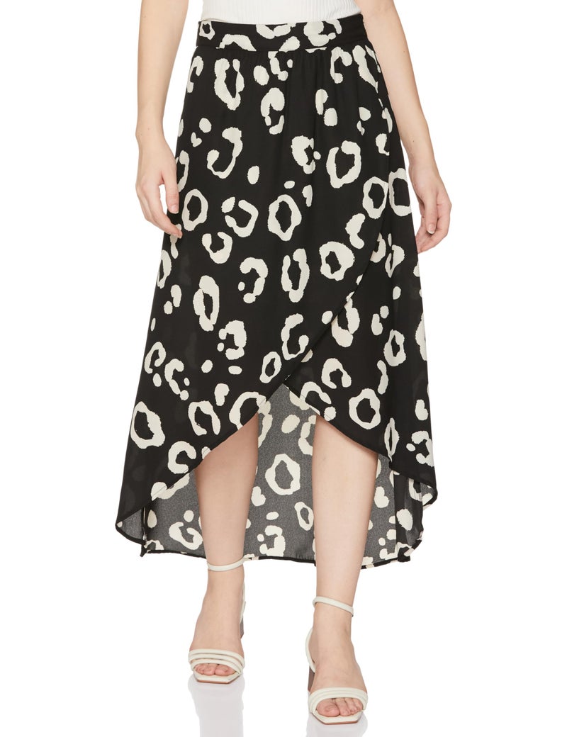 Freehand Women Black Flared Animal Print Asymmetric Skirt (Black_30) - Image 1