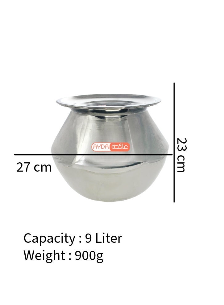 Ayda Handy Pot Stainless Steel Rice pot Pongal Kalam with Lid 9 Liter - Image 2
