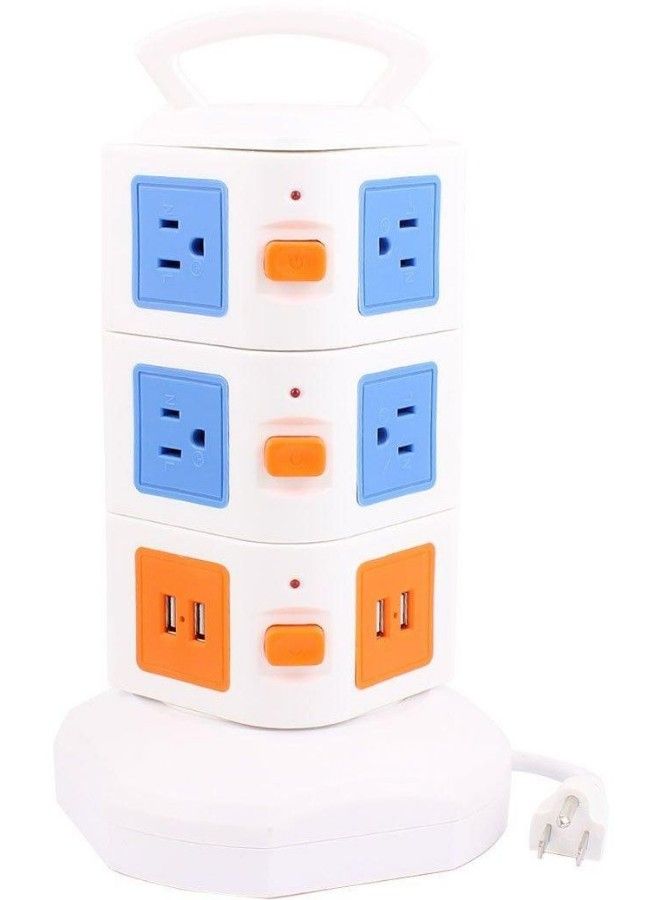 NIBEMINENT Plug Surge Protector Power USB Charger White/Blue/Yellow - Image 1