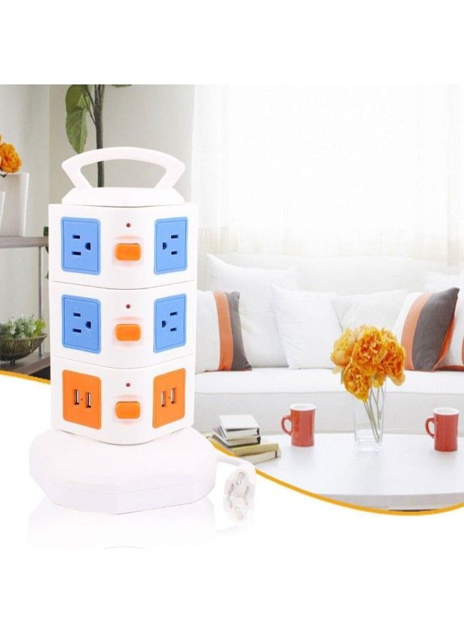 NIBEMINENT Plug Surge Protector Power USB Charger White/Blue/Yellow - Image 2