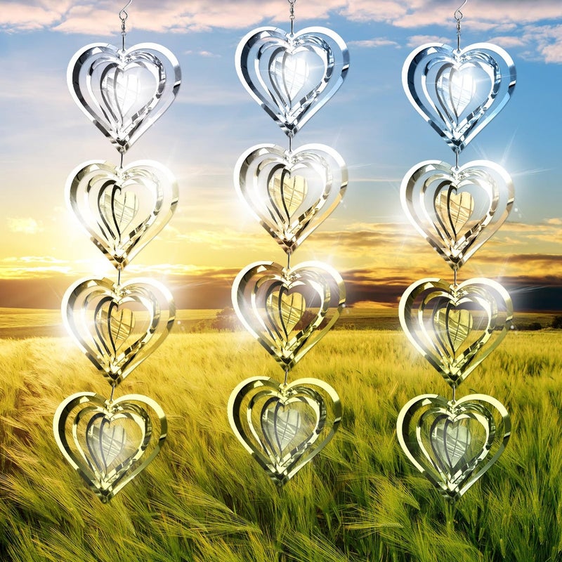 Bird Deterren for Outside PatioBird Scare Devices Discs Reflectors Stainless Steel Wind Spinners Reflective Heart Metal Bird Repellen to Keep Birds Away Porch Garden Yard Sparkly Double Side Spinners