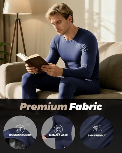 WEERTI Thermal Underwear for Men Long Johns with Fleece Lined Base Layer Men Cold Weather Top Bottom Navy - Image 5