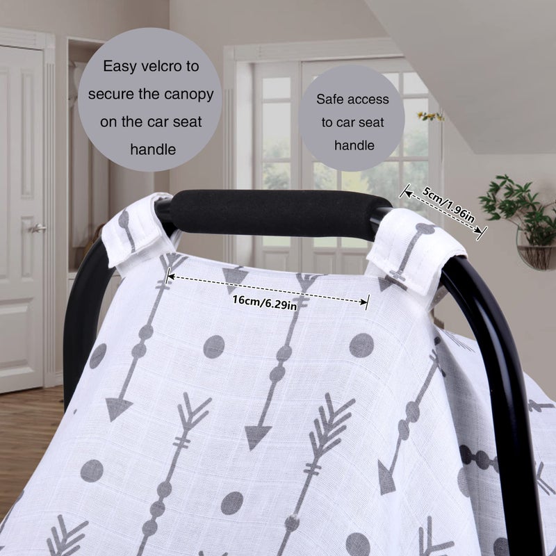 Rquite Car Seat Covers for Babies, 100% Muslin Carseat Cover Boys Girls, Lightweight Infant Car Seat Canopy, Soft Breathable Baby Carrier Cover, Summer Stroller Cover (Grey Arrow) - Image 3