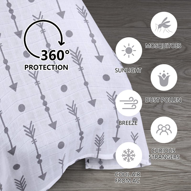 Rquite Car Seat Covers for Babies, 100% Muslin Carseat Cover Boys Girls, Lightweight Infant Car Seat Canopy, Soft Breathable Baby Carrier Cover, Summer Stroller Cover (Grey Arrow) - Image 2