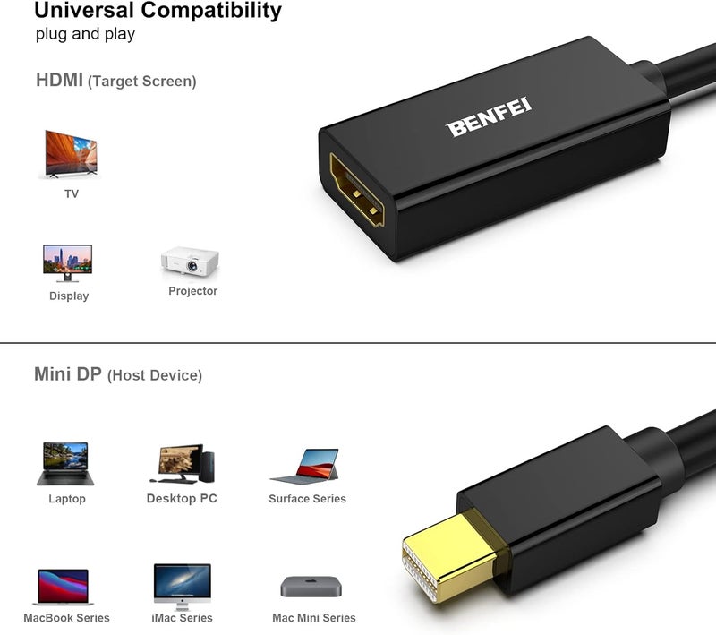 Benfei محول Mini DisplayPort إلى HDMI، كابل مطلي بالذهب متوافق مع MacBook Pro وMacBook Air وMac mini وMicrosoft Surface Pro 3/4، إلخ - Image 3