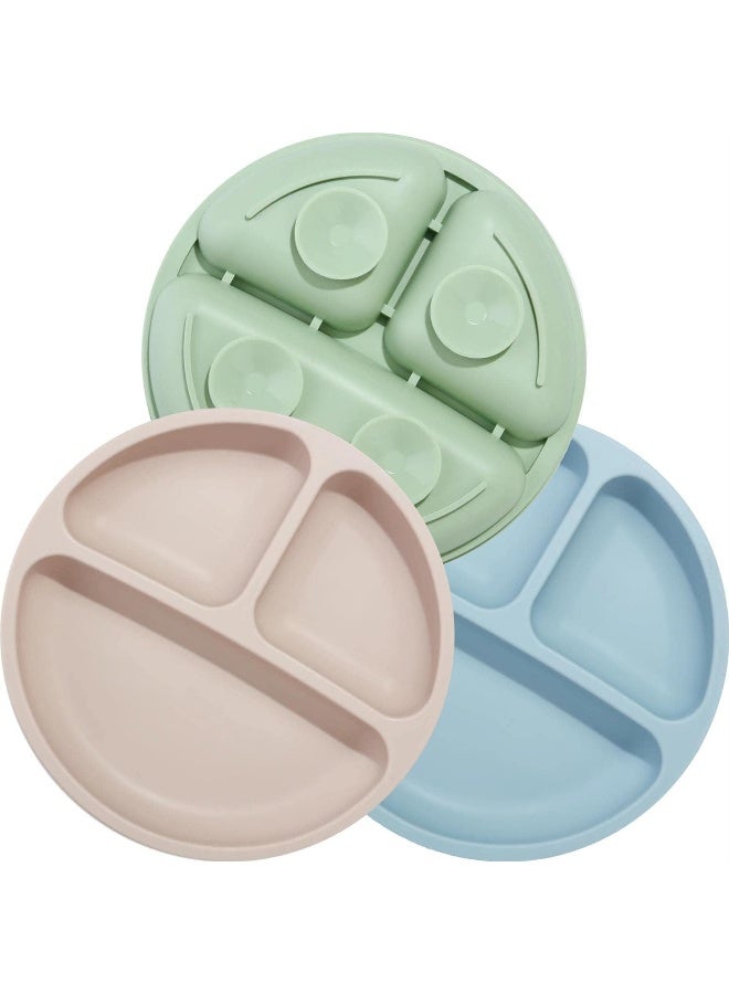 PandaEar أطباق باندا إير المصنوعة من السيليكون القابل للتقسيم وغير القابل للكسر للأطفال والرضع - 3 قطع - غير قابلة للانزلاق - آمنة للغسالة والميكروويف - أزرق أخضر بني - Image 1