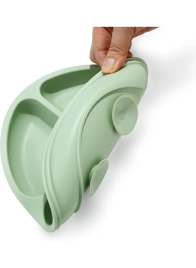 PandaEar أطباق باندا إير المصنوعة من السيليكون القابل للتقسيم وغير القابل للكسر للأطفال والرضع - 3 قطع - غير قابلة للانزلاق - آمنة للغسالة والميكروويف - أزرق أخضر بني - Image 3