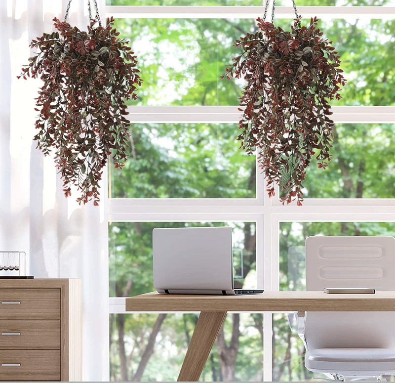 PASYOU Artificial Hanging Vine Plants  Fake Foliage Ivy Plant Plastic Leaves Vines UV Resistant Greenery Faux Flowers Decor Home Indoor Outdoor Garden Door Wall Wedding Party Decoration Red 4 Pack - Image 2