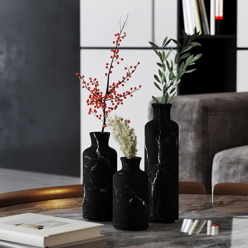 Creative Scents Black Marble Look Vase Set - Vases Home Decor, Premium Quality for Holding Pampas Grass, Dried/Fresh Flowers, Vases for Decor - Kitchen, Bedroom, Office, Living Room, or Shelf Decor - Image 2