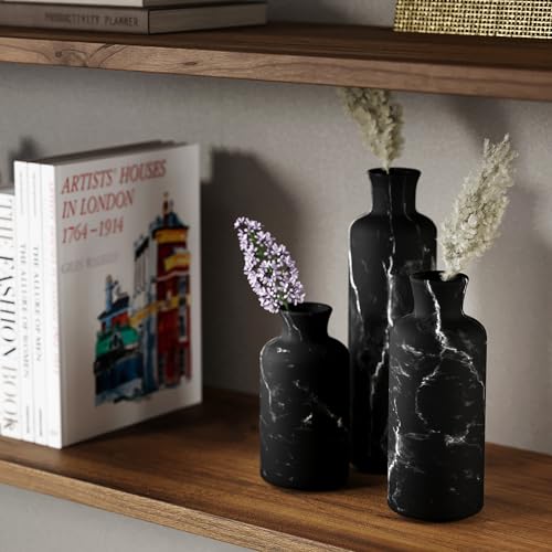 Creative Scents Black Marble Look Vase Set - Vases Home Decor, Premium Quality for Holding Pampas Grass, Dried/Fresh Flowers, Vases for Decor - Kitchen, Bedroom, Office, Living Room, or Shelf Decor - Image 3