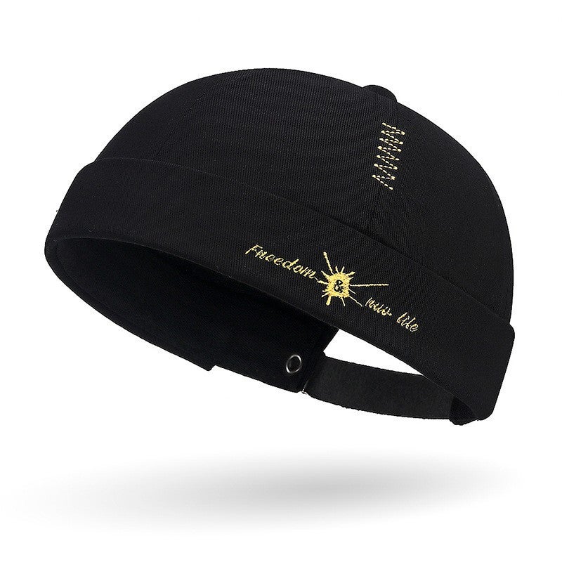 Brimless Hip-Hop Embroidered Landlord Hat For Men And Women, Fashionable And Versatile Trendy Street Brimless Melon Cap With Letter Embroidery - Image 1