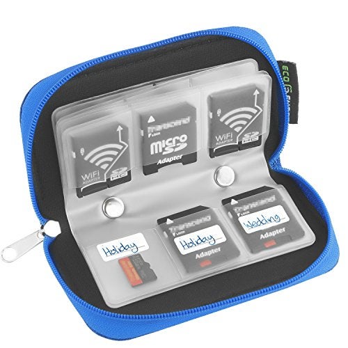 ECO-FUSED EcoFused Memory Card Case Fits up to 22x SD SDHC Micro SD Mini SD and 4X CF Holder with 22 Slots Blue 22 Slots 1 Pack - Image 3