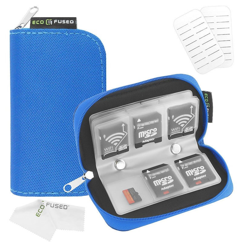 ECO-FUSED EcoFused Memory Card Case Fits up to 22x SD SDHC Micro SD Mini SD and 4X CF Holder with 22 Slots Blue 22 Slots 1 Pack - Image 2