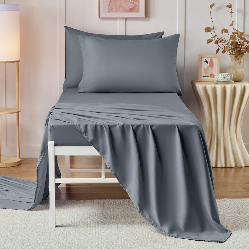 VACVELT 4PCS Cot Sheets, 31 x 75 Inch Silver Grey Cot Fitted Sheet, Ultra Soft and Breathable Microfiber Bed Cover Snug Fit for Narrow Twin/RV Bunk/Camper Bunk/Guest Beds/Trifold Mattress - Image 3