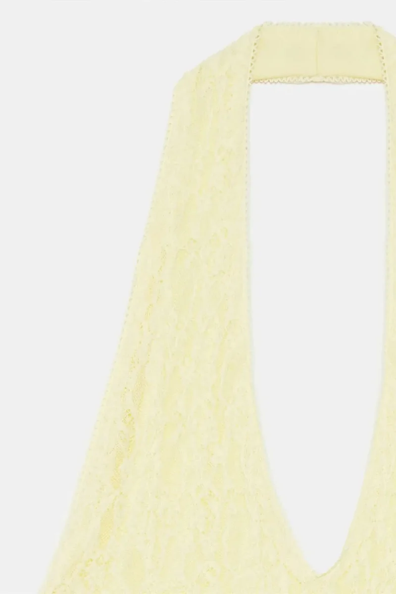 Dilvin Lemon Yellow DILVIN Women’s Lace Halterneck Crop Blouse for Women | Best Price UAE
