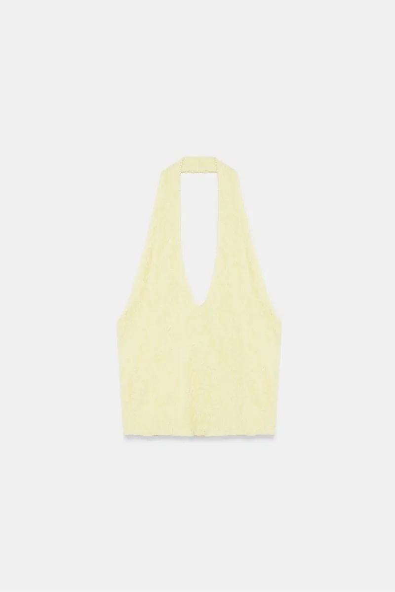 Dilvin Lemon Yellow DILVIN Women’s Lace Halterneck Crop Blouse for Women | Best Price UAE