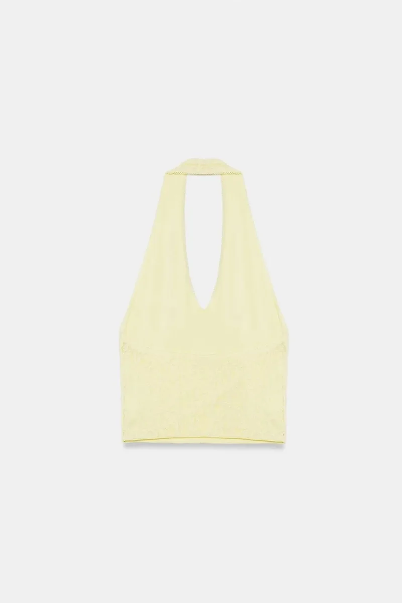 Dilvin Lemon Yellow DILVIN Women’s Lace Halterneck Crop Blouse for Women | Best Price UAE