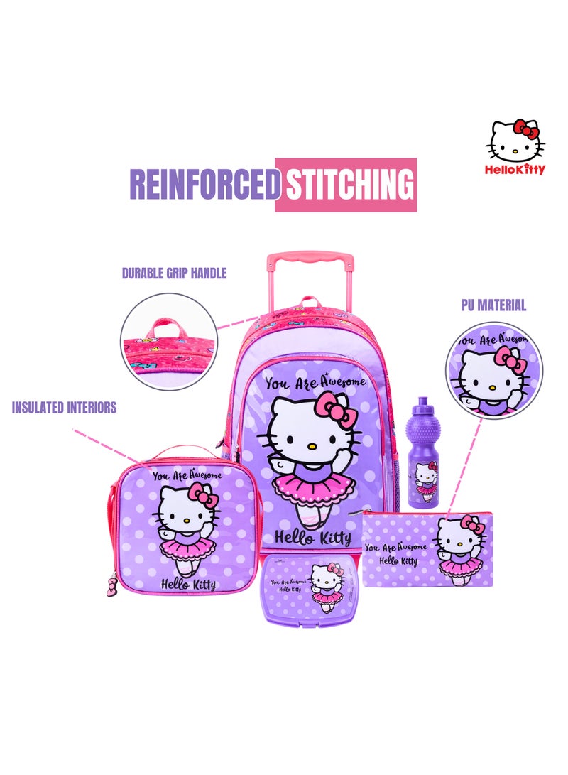 Sanrio Hello Kitty You Are Awesome 5In1 Trolley Box Set 18" I Trolley I Lunch Bag I Water Bottle I Pencil Case I Lunch Box I Packaging - Image 4