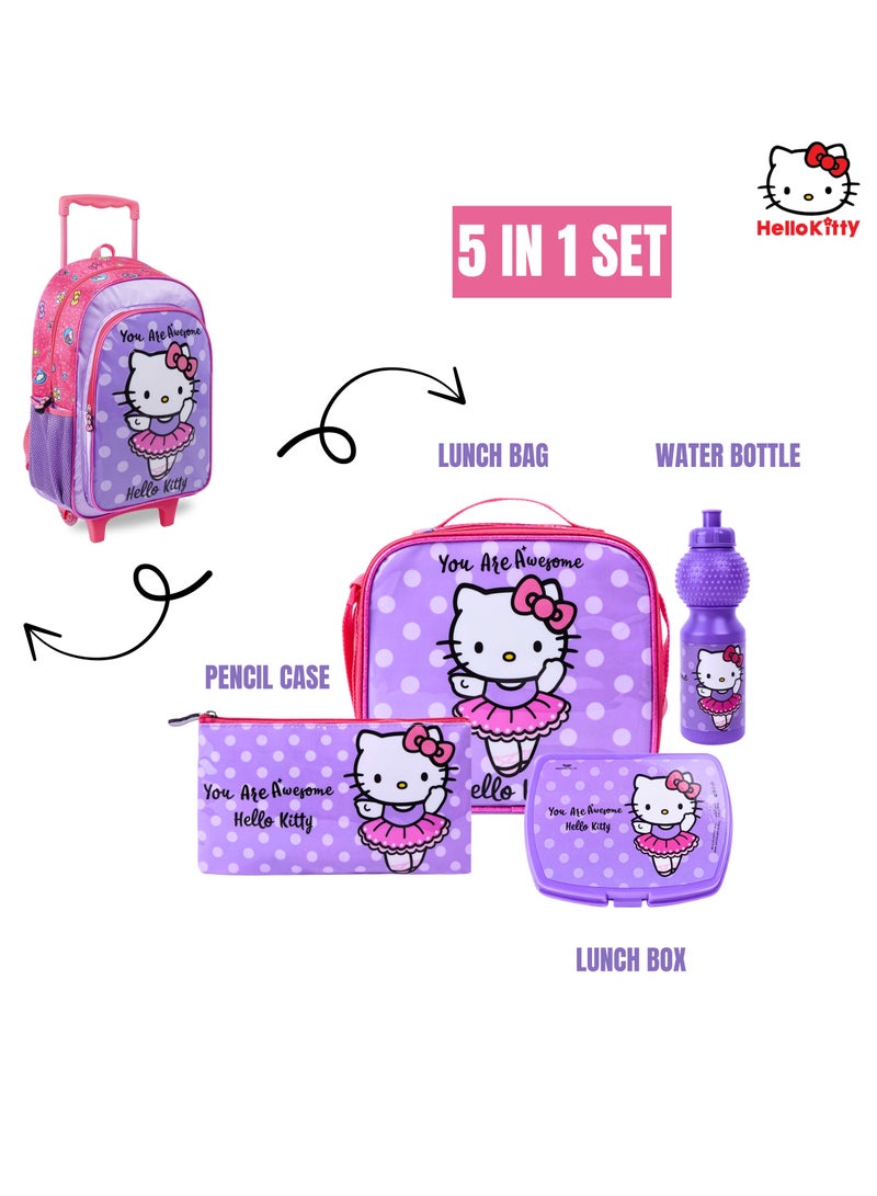 Sanrio Hello Kitty You Are Awesome 5In1 Trolley Box Set 18" I Trolley I Lunch Bag I Water Bottle I Pencil Case I Lunch Box I Packaging - Image 5