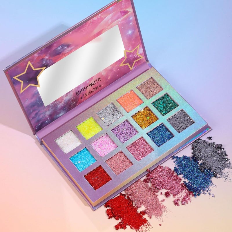 glitter eyeshadow palette 15 colors large sequin eyeshadow glitter face eyes body sparkling face glitter powder high gloss ultra glossy metallic glitter eyeshadow glitter