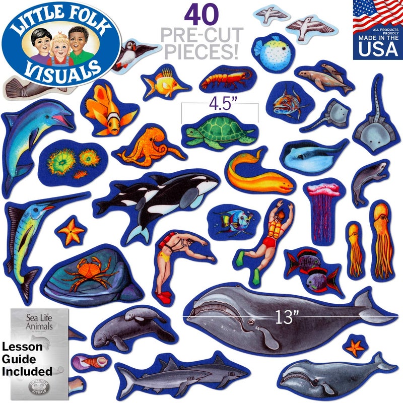 Little Folk Visuals Little Folk Visuals Sea Life Precut Flannel/Felt Board Figures  40 Pieces Set  - Image 2