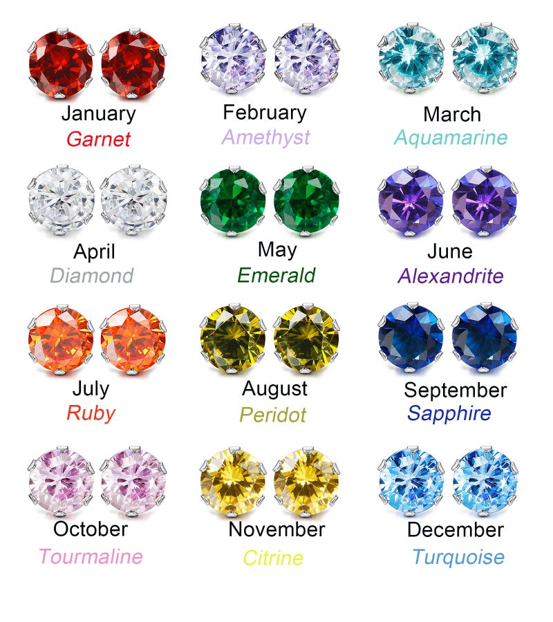 LOYALLOOK 12 Pairs Stainless Steel Round Cubic Zirconia Birthstone Stud Earrings for Women 4mm - Image 3
