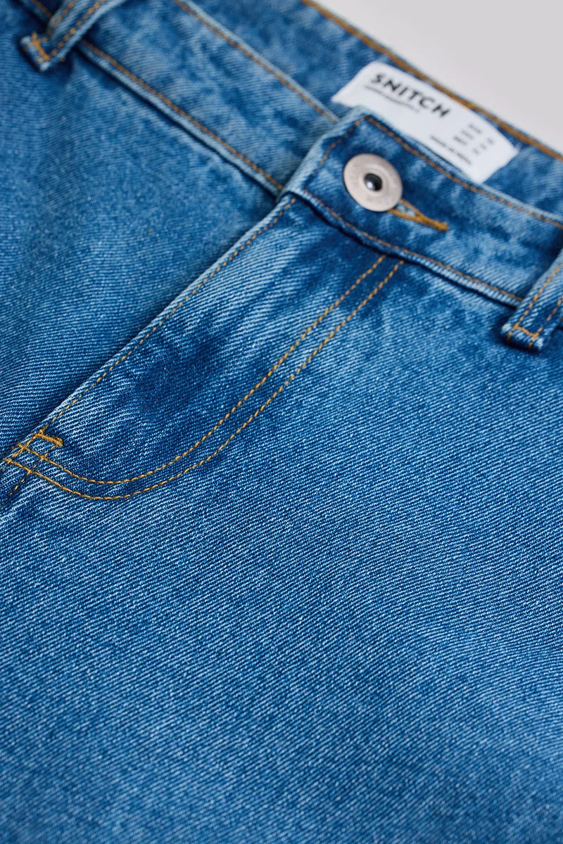 SNITCH Light Blue Solid Loose Fit Streetwear Jeans