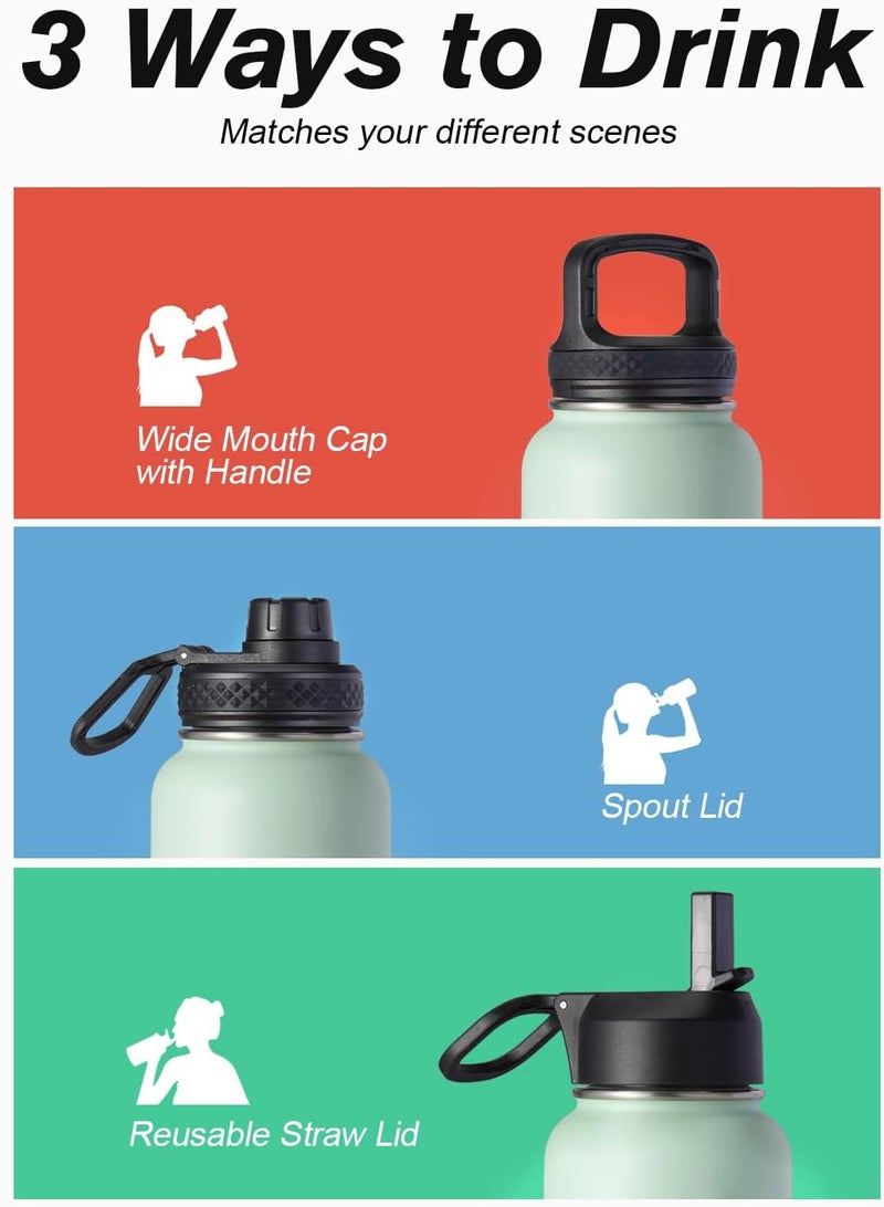 Coolflask Water Bottle 40 oz Insulated with Straw&Brush, Vaccum Stainless Steel Metal 3 Lids Water Flask for Sports, Gym or Office, Keep Cold 48H Hot 24H, Ombre Green - Image 5