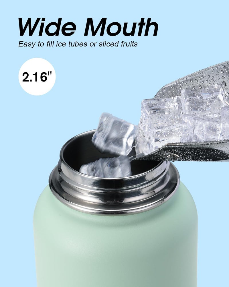 Coolflask Water Bottle 40 oz Insulated with Straw&Brush, Vaccum Stainless Steel Metal 3 Lids Water Flask for Sports, Gym or Office, Keep Cold 48H Hot 24H, Ombre Green - Image 4