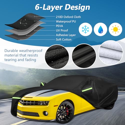 BIGACOVER for Camaro Full Car Cover 2010-2025 All Weather, Outdoor Car Covers with Zipper and Soft Cotton Lining, Windproof Heavy Duty Waterproof Protection Fit for 2010-2025 Chevy Camaro (Up to 190''L) - Image 2