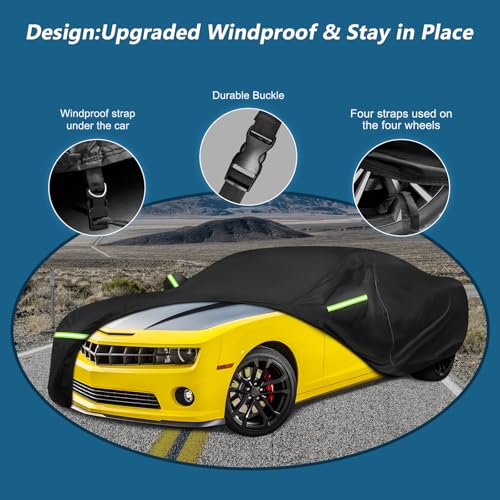 BIGACOVER for Camaro Full Car Cover 2010-2025 All Weather, Outdoor Car Covers with Zipper and Soft Cotton Lining, Windproof Heavy Duty Waterproof Protection Fit for 2010-2025 Chevy Camaro (Up to 190''L) - Image 3