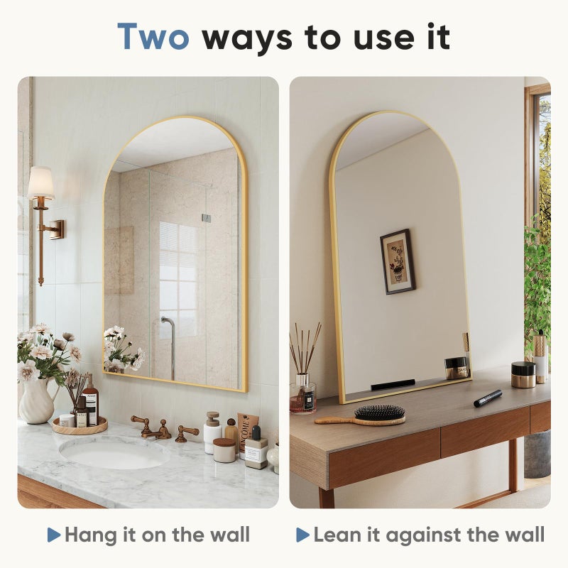 DUMOS Gold Metal Arch Vanity Rounded Rectangle Bathroom Mirrors for Over Sink Wall, 24x37 Inch Large Matte Mirror, Modern Decorative for Restroom, Farmhouse - Image 2