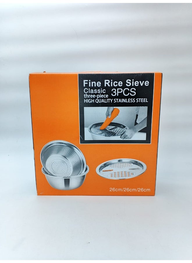 Genaric مجموعة مصفاة أرز ومبشرة من 3 قطع من الفولاذ المقاوم للصدأ - Image 2