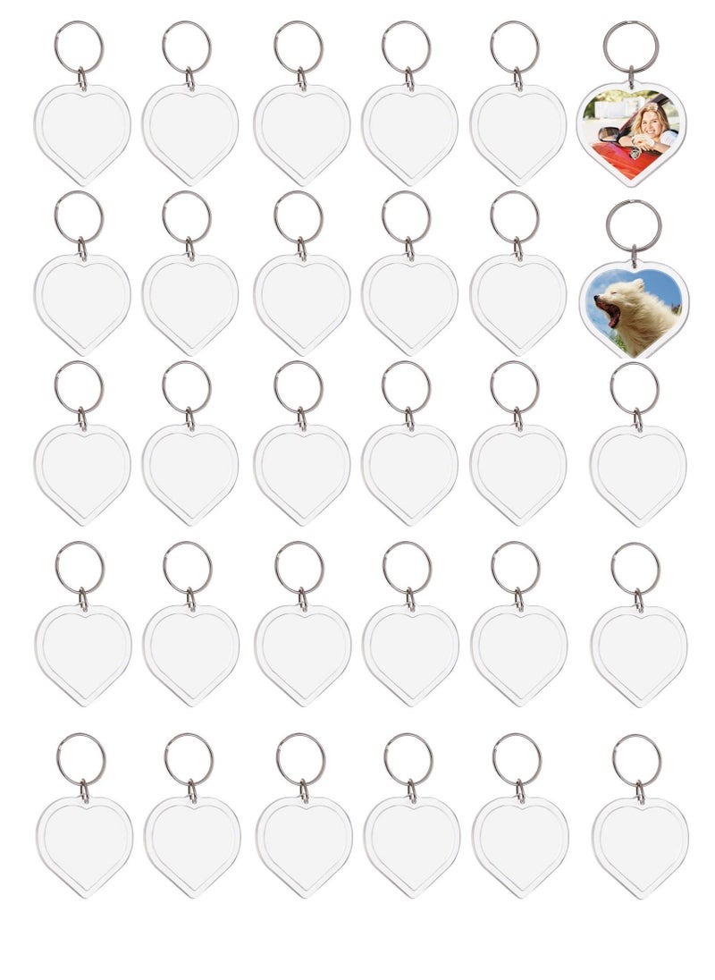 SYOSI - Acrylic Photo Frame Keychain Holder 30 Pieces Heart Blank Photo Insert Keychain DIY Clear Acrylic Picture Keychains Picture Frame Key Chain Snap-In Custom Insert Photo Keyring for Lovers Family - Image 1
